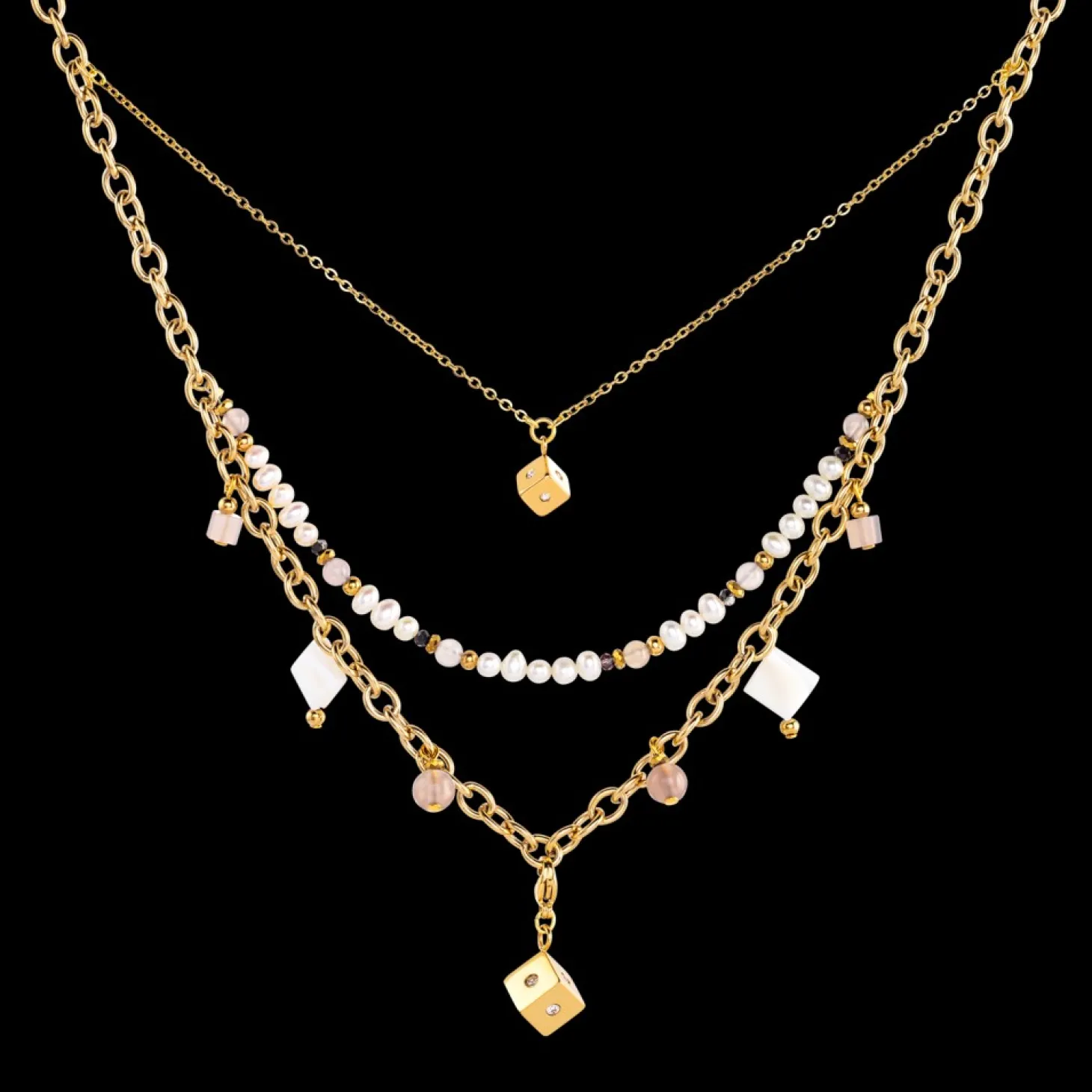 COEUR DE LION Boho Necklace Freshwater Pearls Gold & White