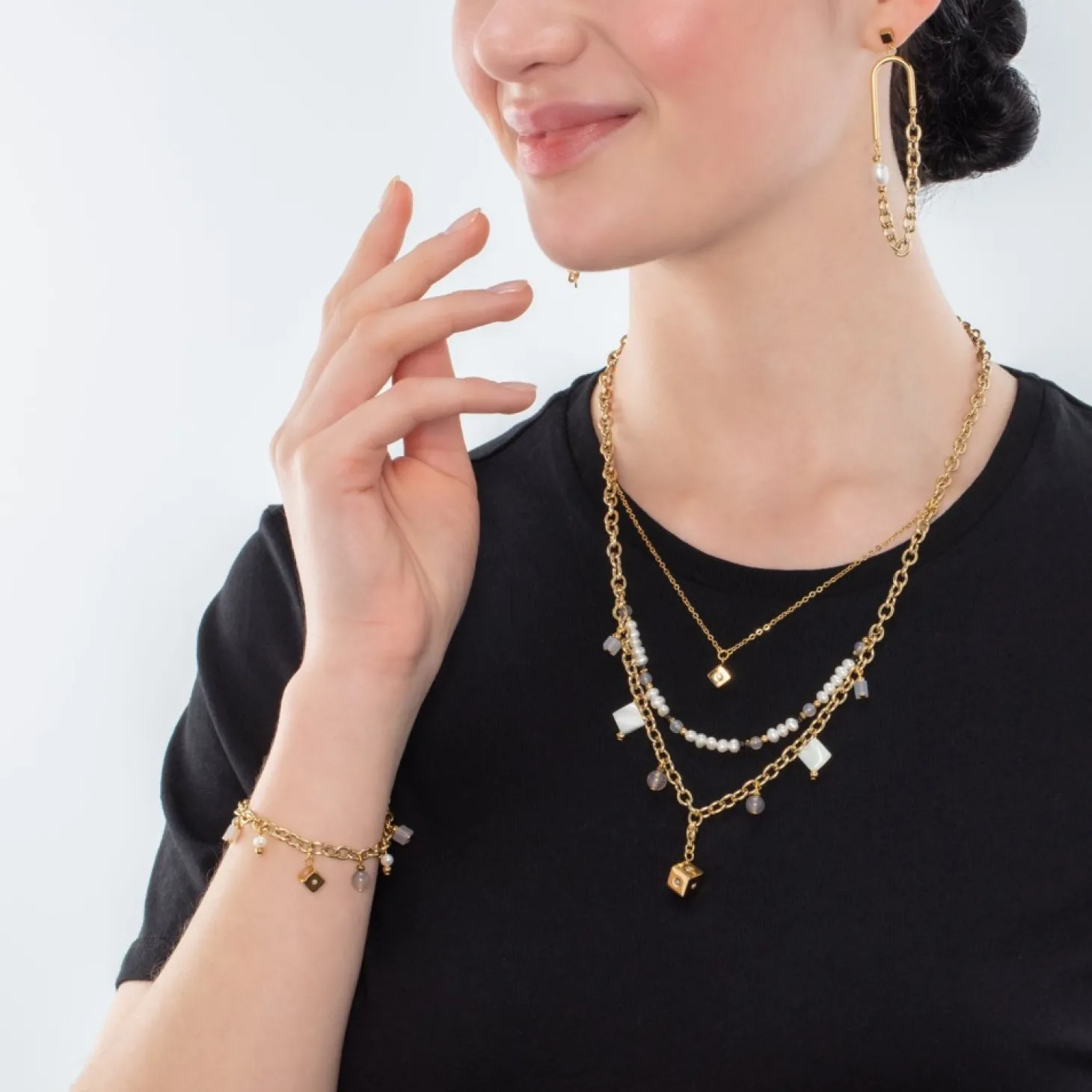 COEUR DE LION Boho Necklace Freshwater Pearls Gold & White