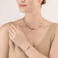 COEUR DE LION Bracelet Ball Small Gemstones & Crystal Pearls Brown-Gold