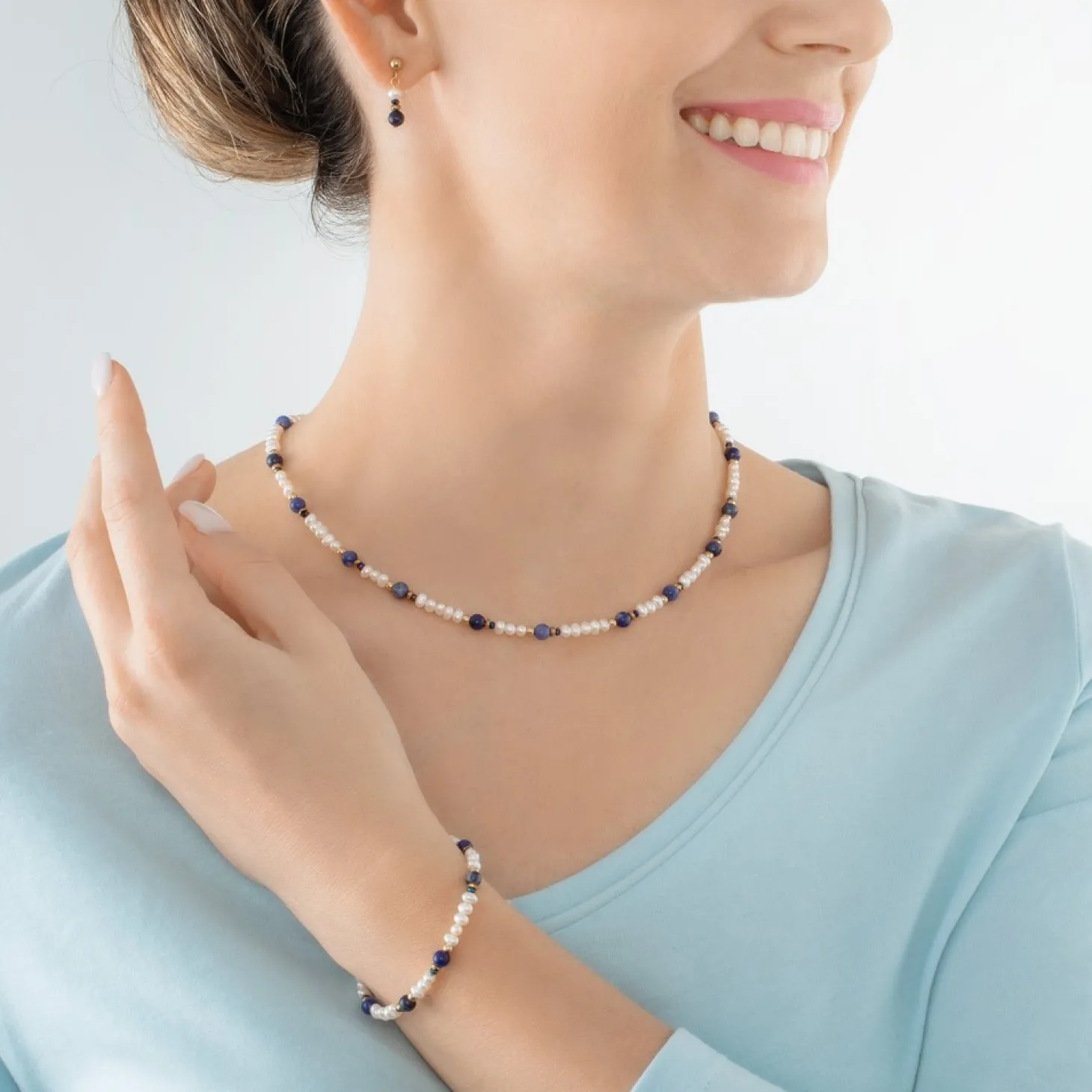 COEUR DE LION Bracelet Flow Freshwater Pearls & Sodalite Gold