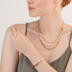 COEUR DE LION Bracelet Freshwater Pearls & Chunky Chain Navette Multiwear White-Gold