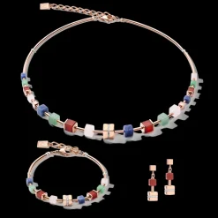 COEUR DE LION Bracelet Geocube® Big Cube Crystals Pave, Gemstones & Stainless Steel Rose Gold Multicolor Gemstone