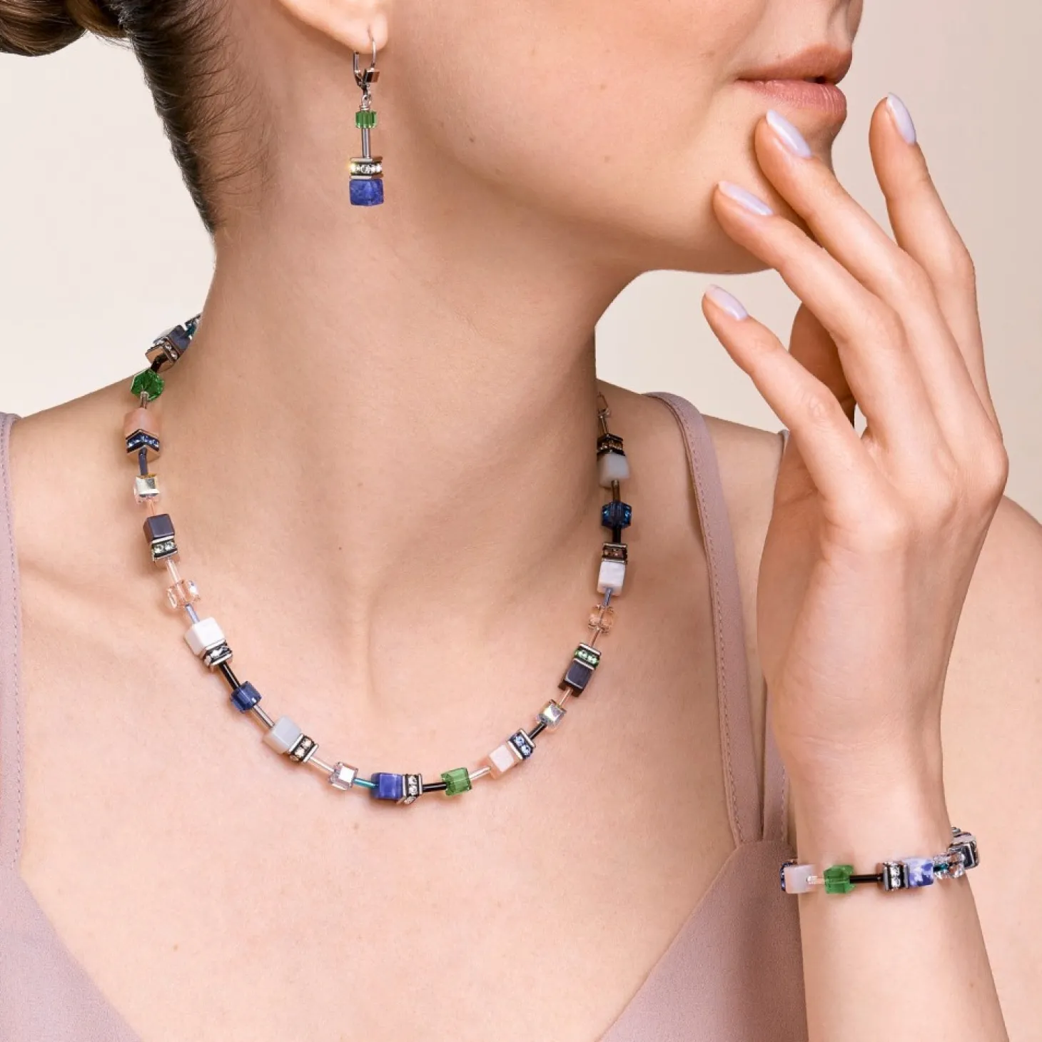COEUR DE LION Bracelet Geocube® Crystals & Gemstones Blue-Green