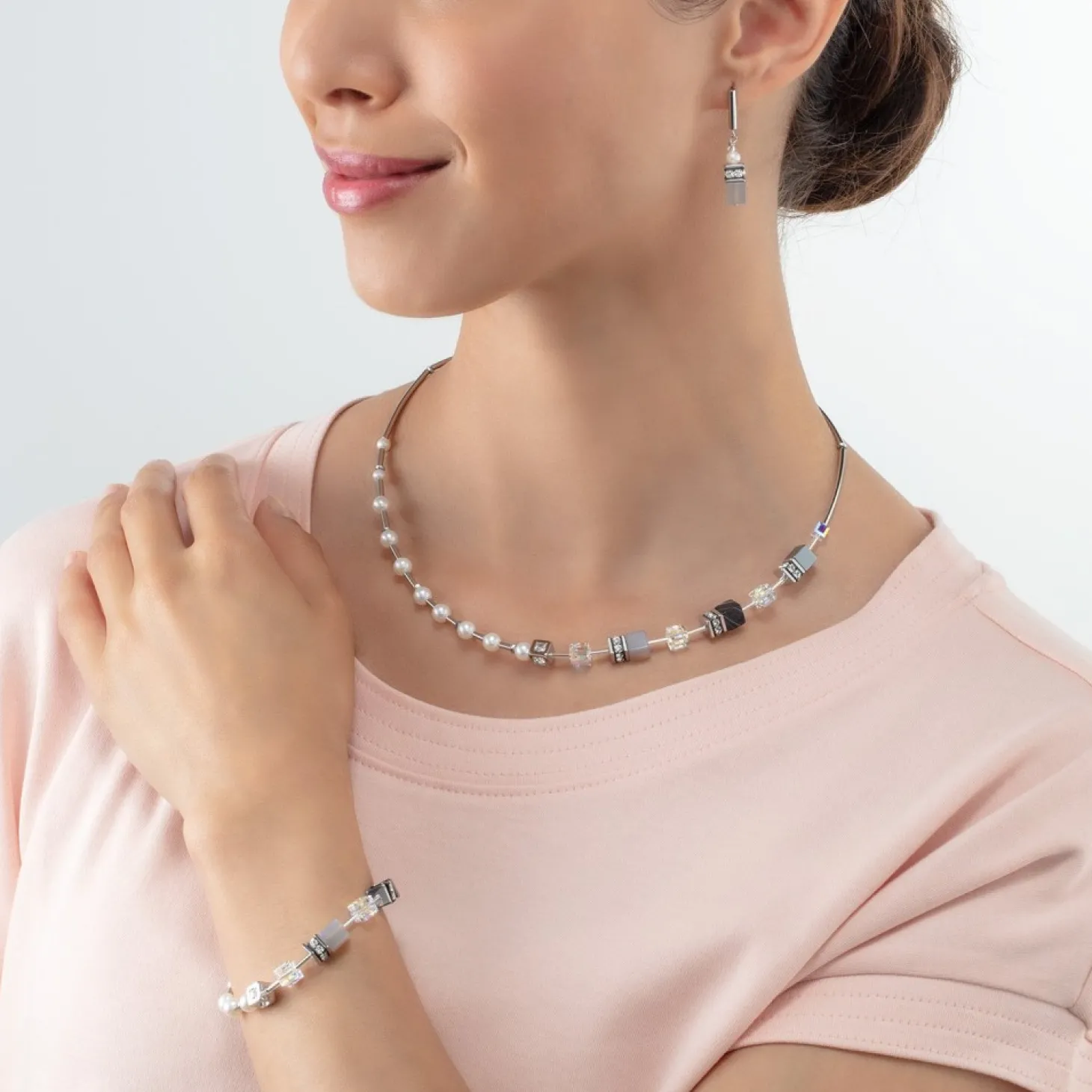 COEUR DE LION Bracelet Geocube® Fusion Precious Pearl Mix Silver-Grey