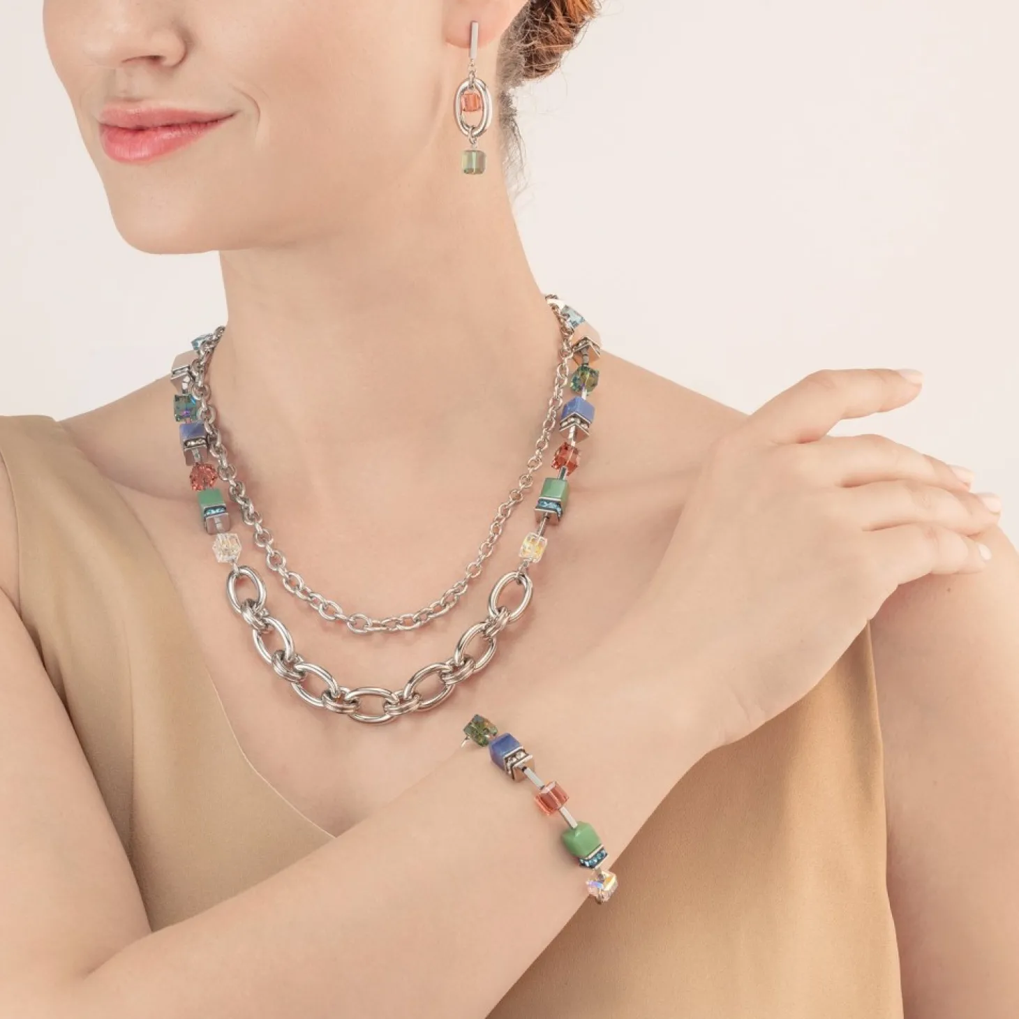 COEUR DE LION Bracelet Geocube® Statement Precious Chunky Chain Multiwear 35 Multicolour