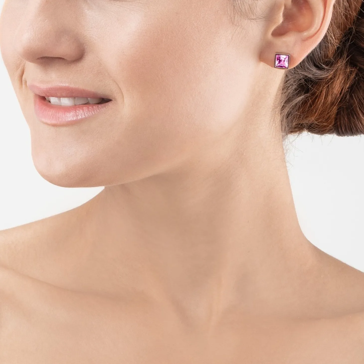 COEUR DE LION Brilliant Square Big Earrings Silver Light Pink