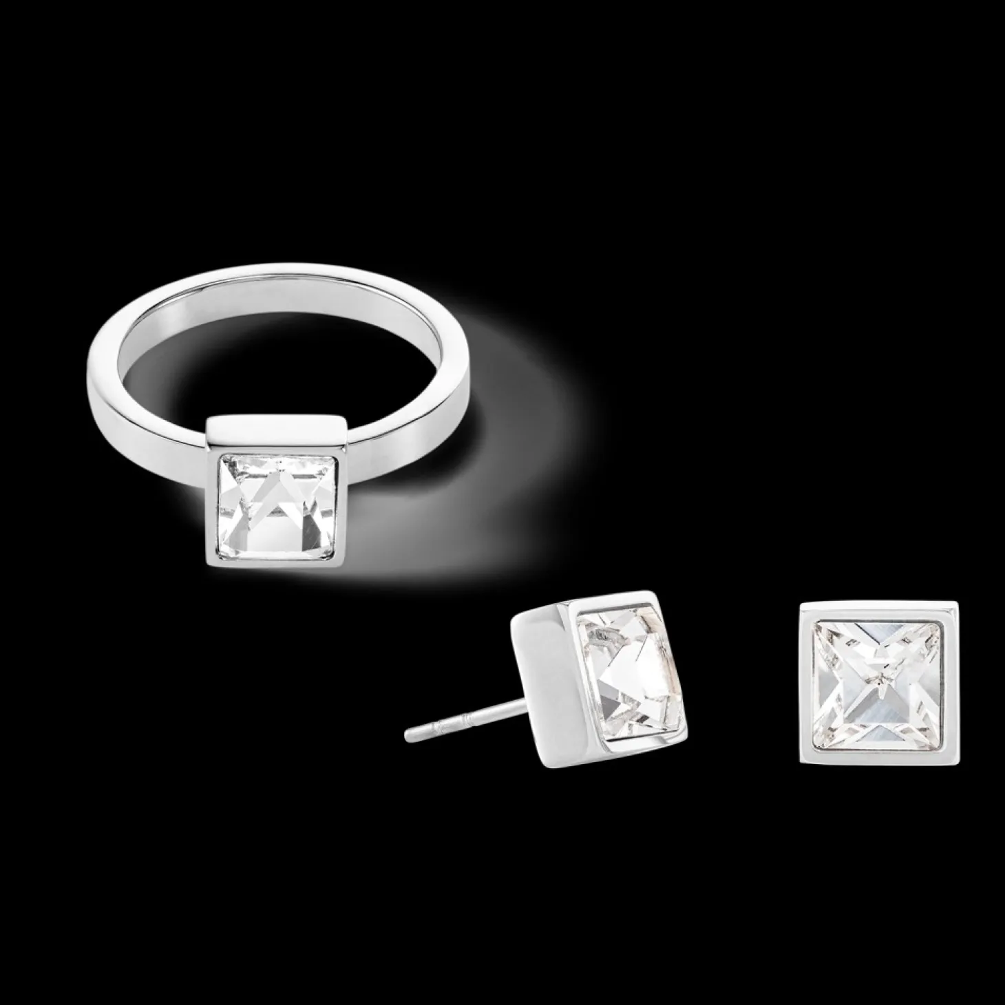 COEUR DE LION Brilliant Square Big Ring Silver Crystal
