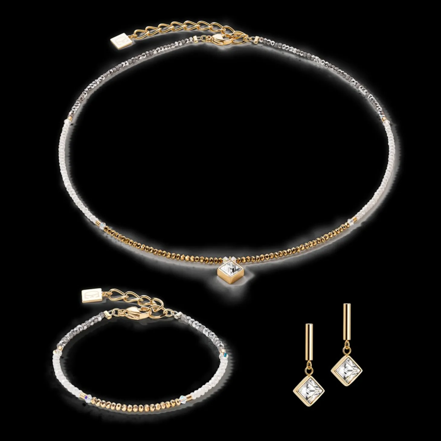 COEUR DE LION Brilliant Square Earrings Gold-Crystal