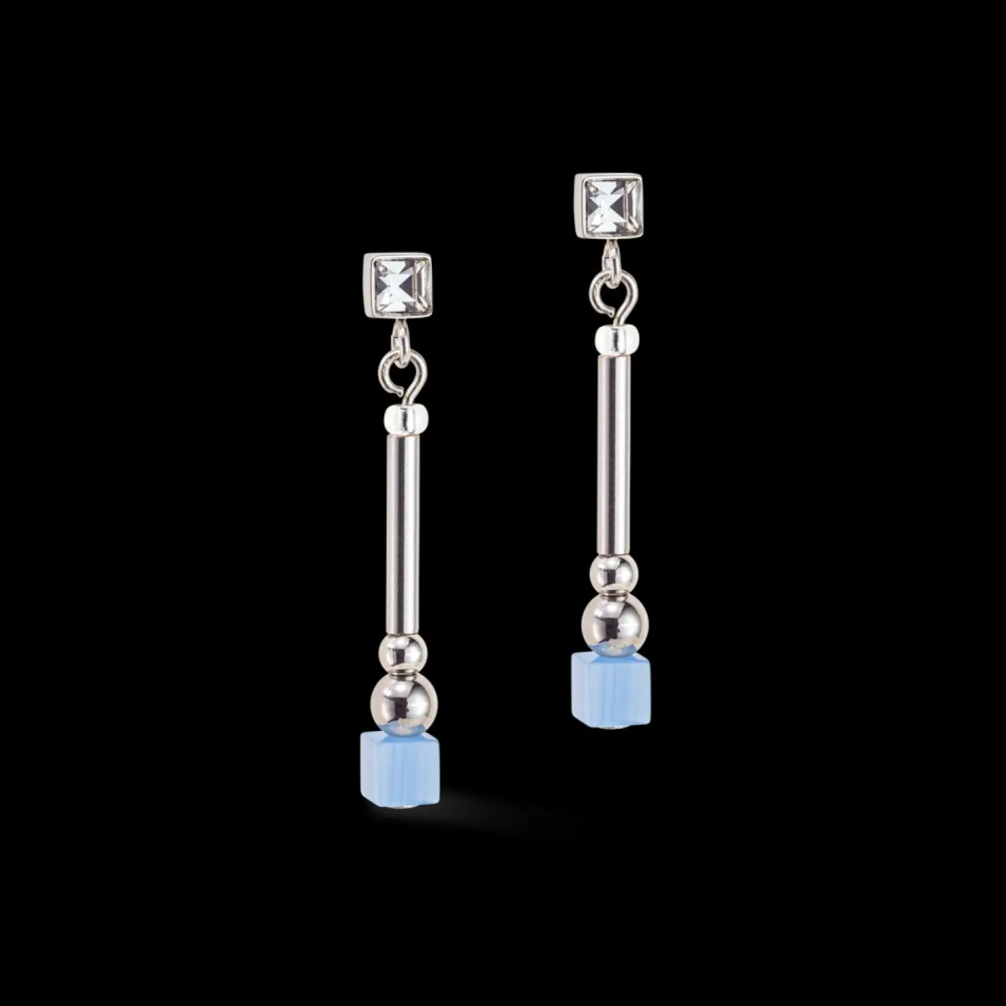 COEUR DE LION Brilliant Square Layer Earrings Silver Light Blue Pink