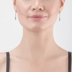 COEUR DE LION Brilliant Square Layer Earrings Silver Light Blue Pink