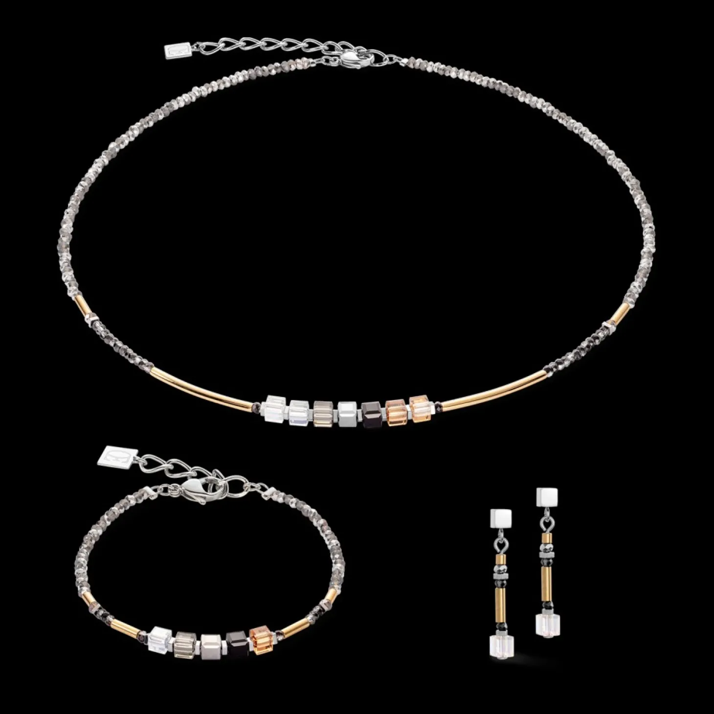 COEUR DE LION Cube Story Minimalistic Sparkling Earrings Grey Gold