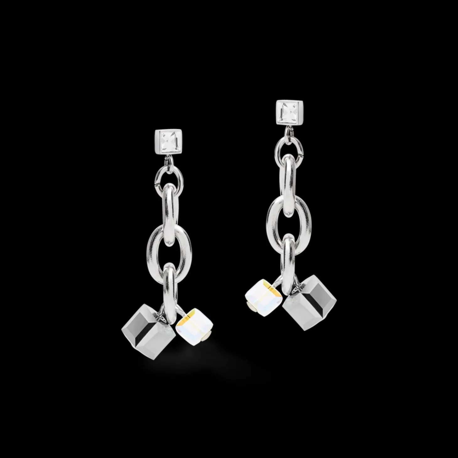 COEUR DE LION Earrings Casual & Chunky Chain Stainless Steel & Crystals Silver-Crystal