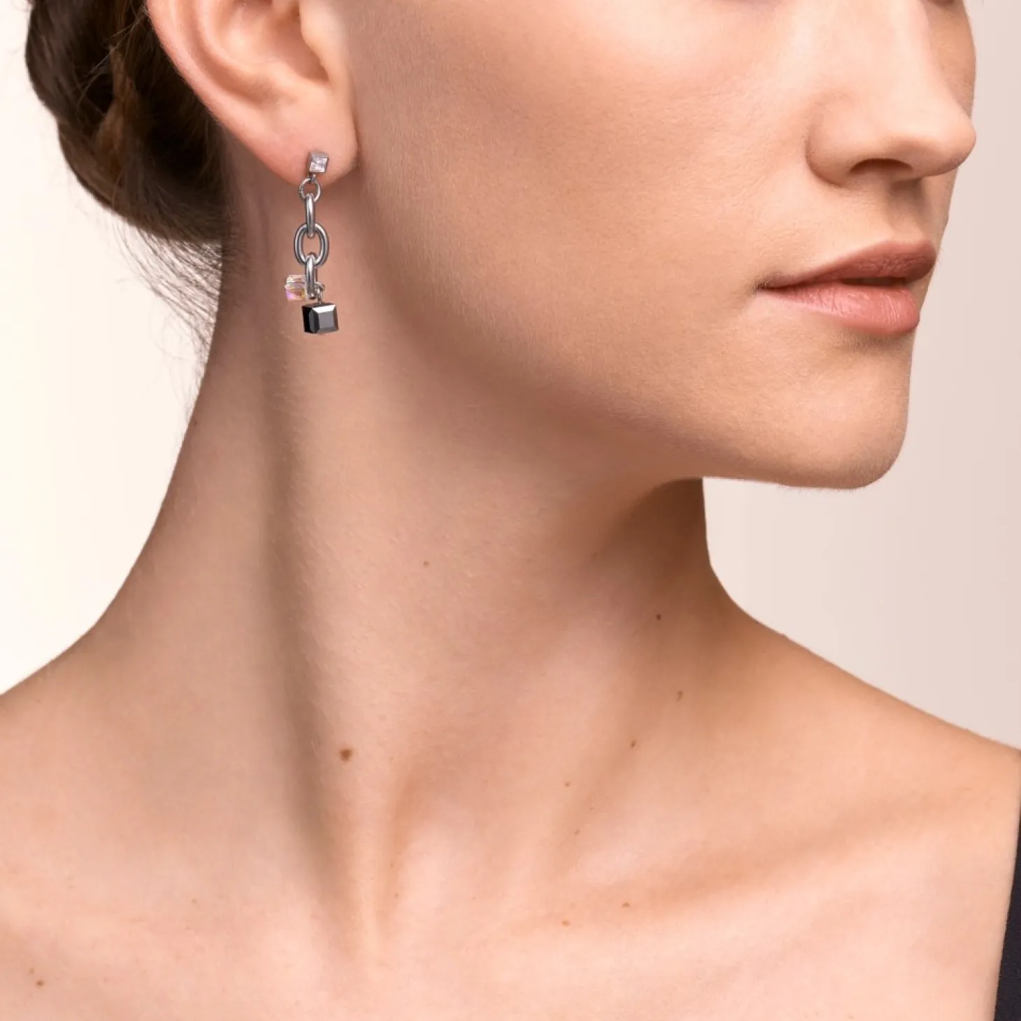 COEUR DE LION Earrings Casual & Chunky Chain Stainless Steel & Crystals Silver-Crystal