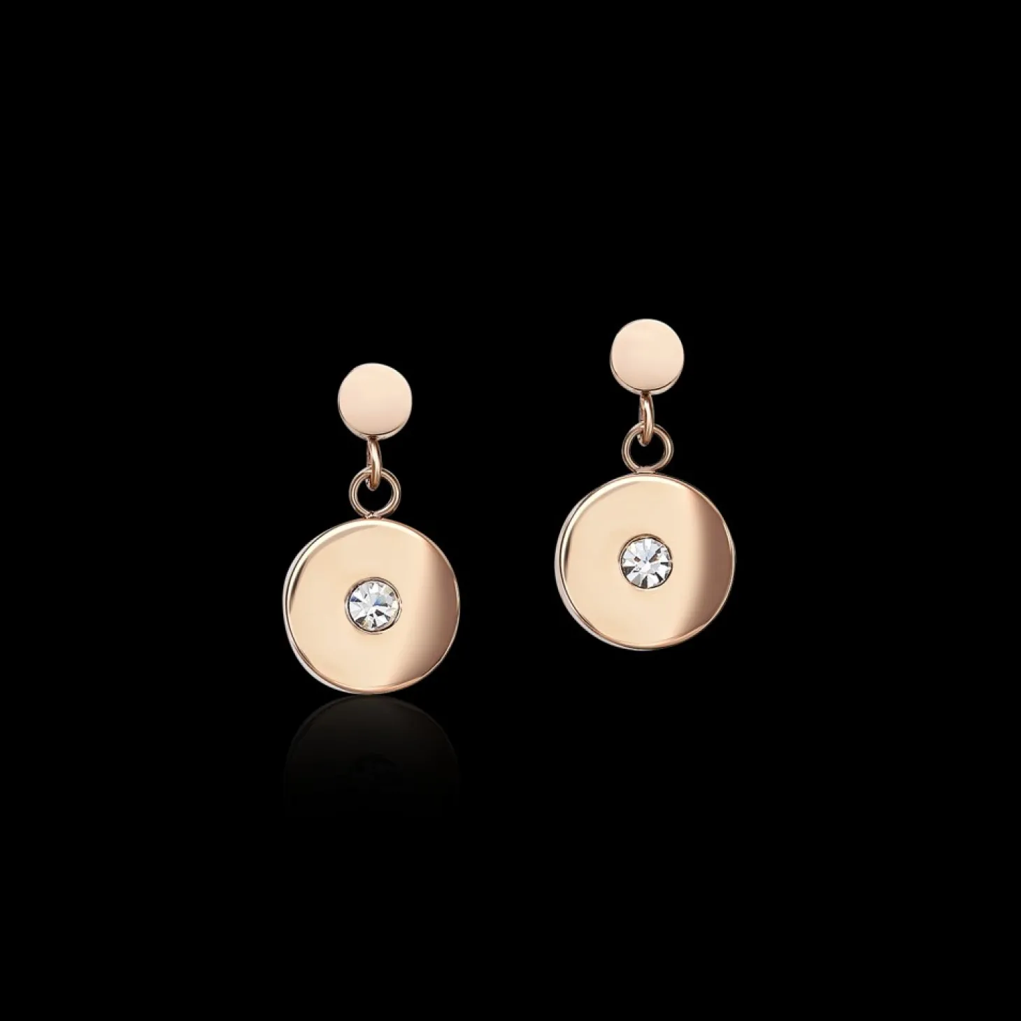 COEUR DE LION Earrings Coins Stainless Steel Rose Gold, Cut Glass & Crystals White