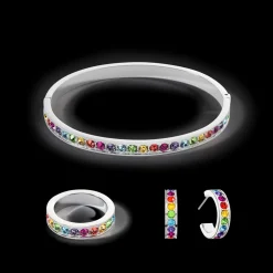 COEUR DE LION Earrings Creole 20 Stainless Steel & Crystals Silver Multicolor
