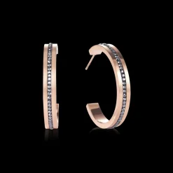 COEUR DE LION Earrings Creole 30 Stainless Steel Rose Gold & Crystals Pave Strip Anthracite