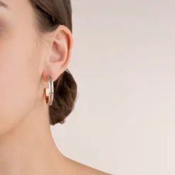 COEUR DE LION Earrings Creole 30 Stainless Steel Rose Gold & Crystals Pave Strip Anthracite