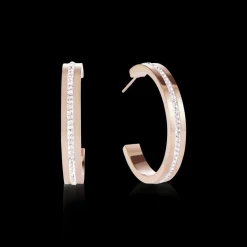 COEUR DE LION Earrings Creole 30 Stainless Steel Rose Gold & Crystals Pave Strip Crystal