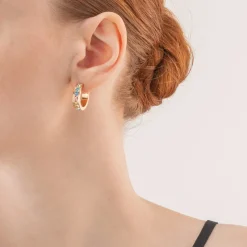 COEUR DE LION Earrings Creole 20 Stainless Steel & Crystals Gold Multi Pastel