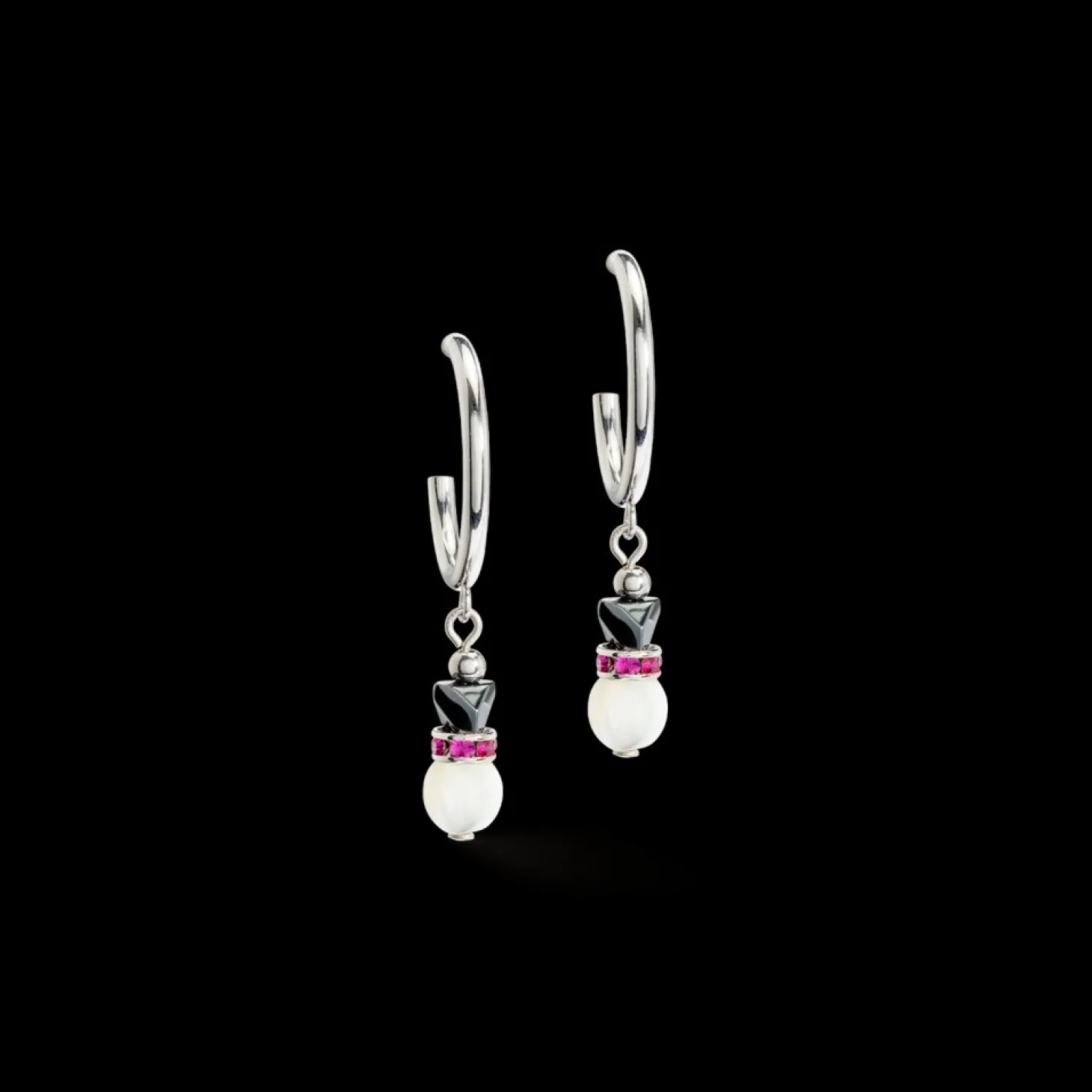 COEUR DE LION Earrings Creole Brilliant Square Interchangeable Pendant Precious Pink