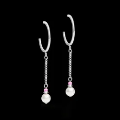 COEUR DE LION Earrings Creole Ypsilon Chain Crystal Pearl, Crystals & Stainless Steel Silver-Rose