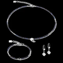 COEUR DE LION Earrings Cube Crystal Dot Stainless Steel & Crystal Glass Midnight Blue-Silver