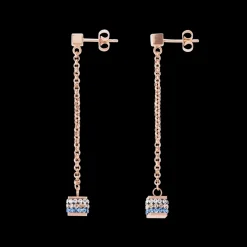 COEUR DE LION Earrings Cube Crystals Pave & Stainless Steel Rose Gold & Blue
