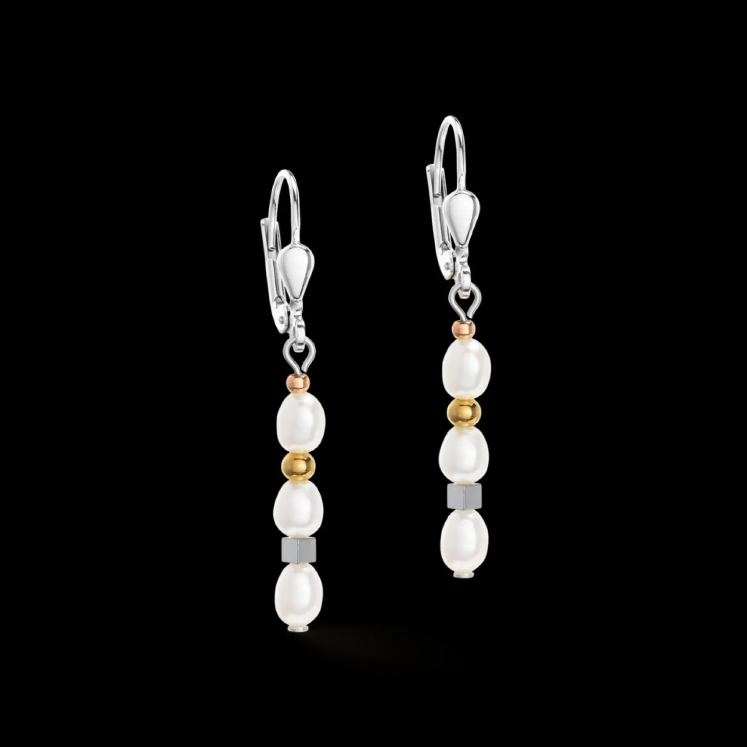 COEUR DE LION Earrings Cube Trilogy & Oval Freshwater Pearls