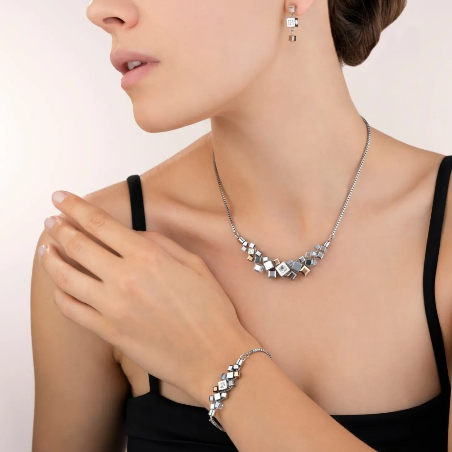COEUR DE LION Earrings Geocube® Cluster Silver-Rose Gold