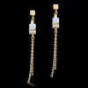 COEUR DE LION Earrings Geocube® Double Chain Long Stainless Steel Gold-Blue