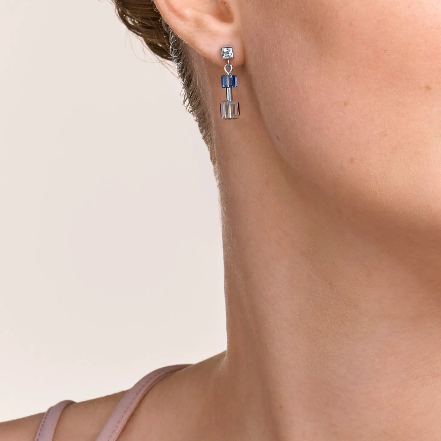 COEUR DE LION Earrings Geocube® Minimalist Crystals Blue