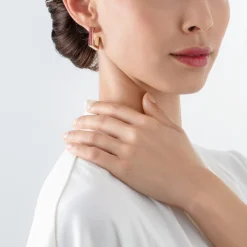 COEUR DE LION Earrings Hoops Square Stripes 20 Gold-Pink