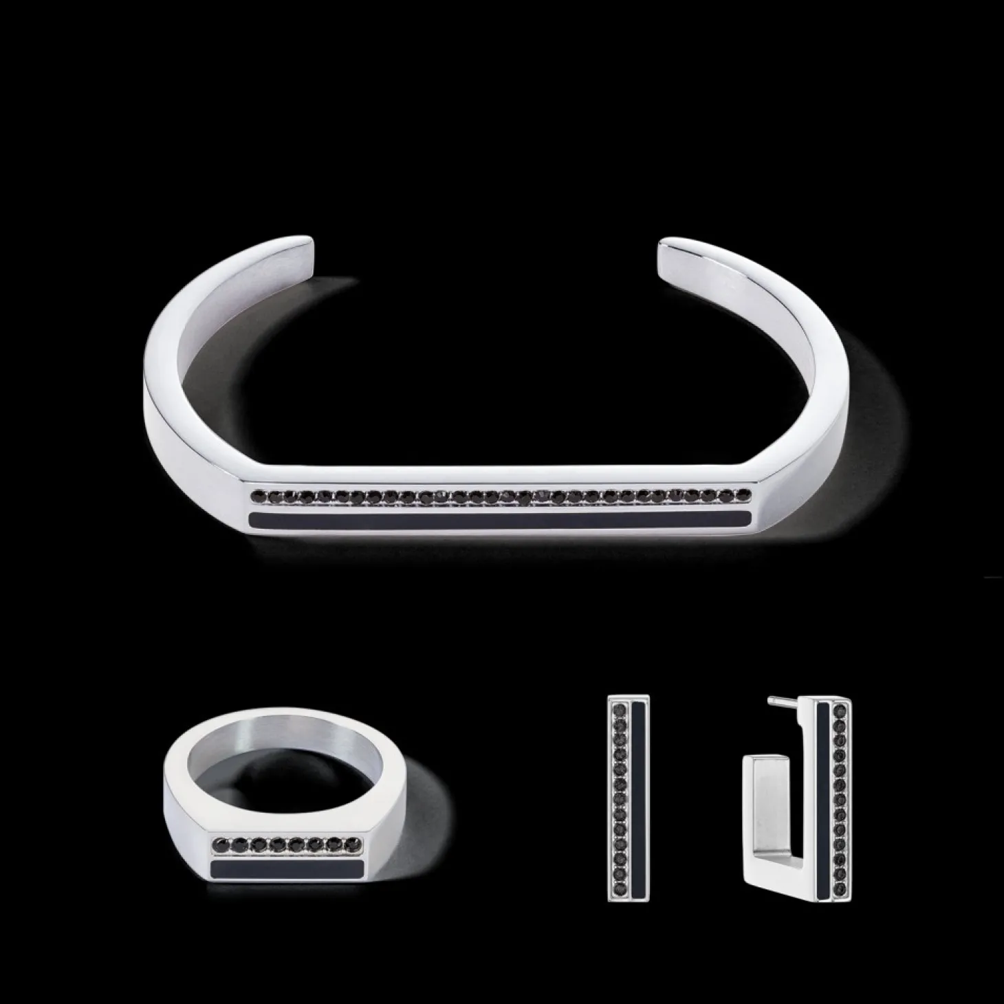 COEUR DE LION Earrings Hoops Square Stripes 20 Silver-Black