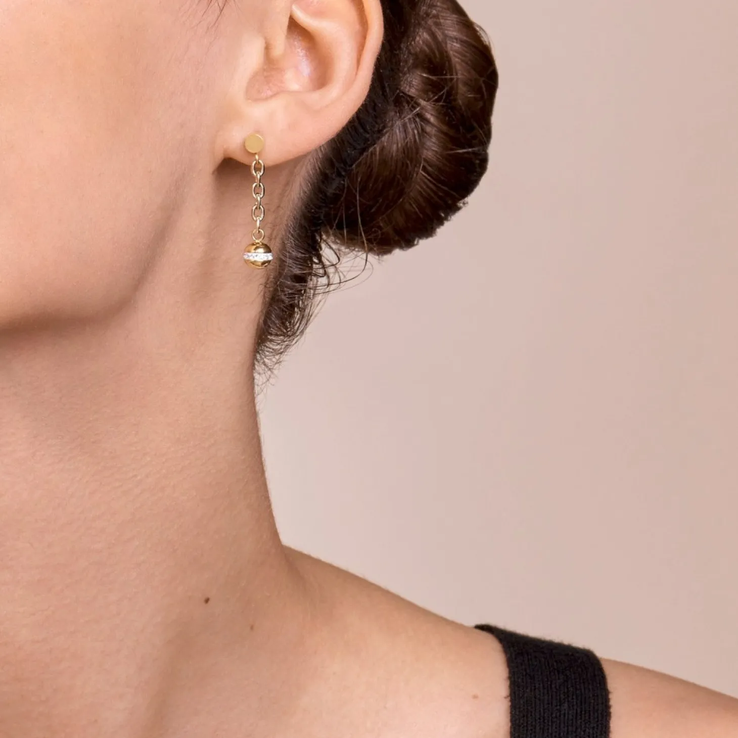 COEUR DE LION Earrings 4-In-1 Ball Stainless Steel Chain & Hematite Gold