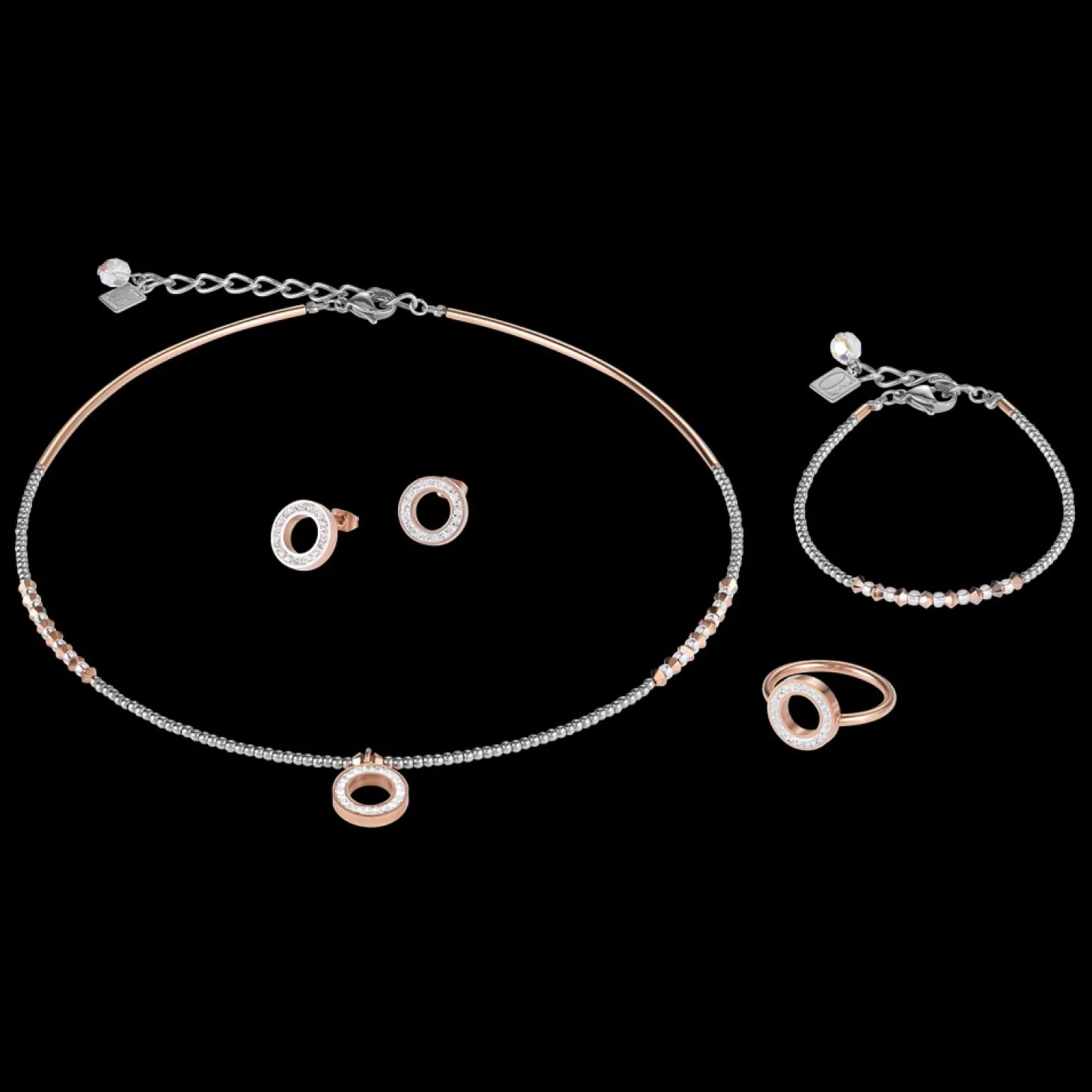 COEUR DE LION Earrings Ring Crystals Pave Crystal Small & Stainless Steel Rose Gold & Silver