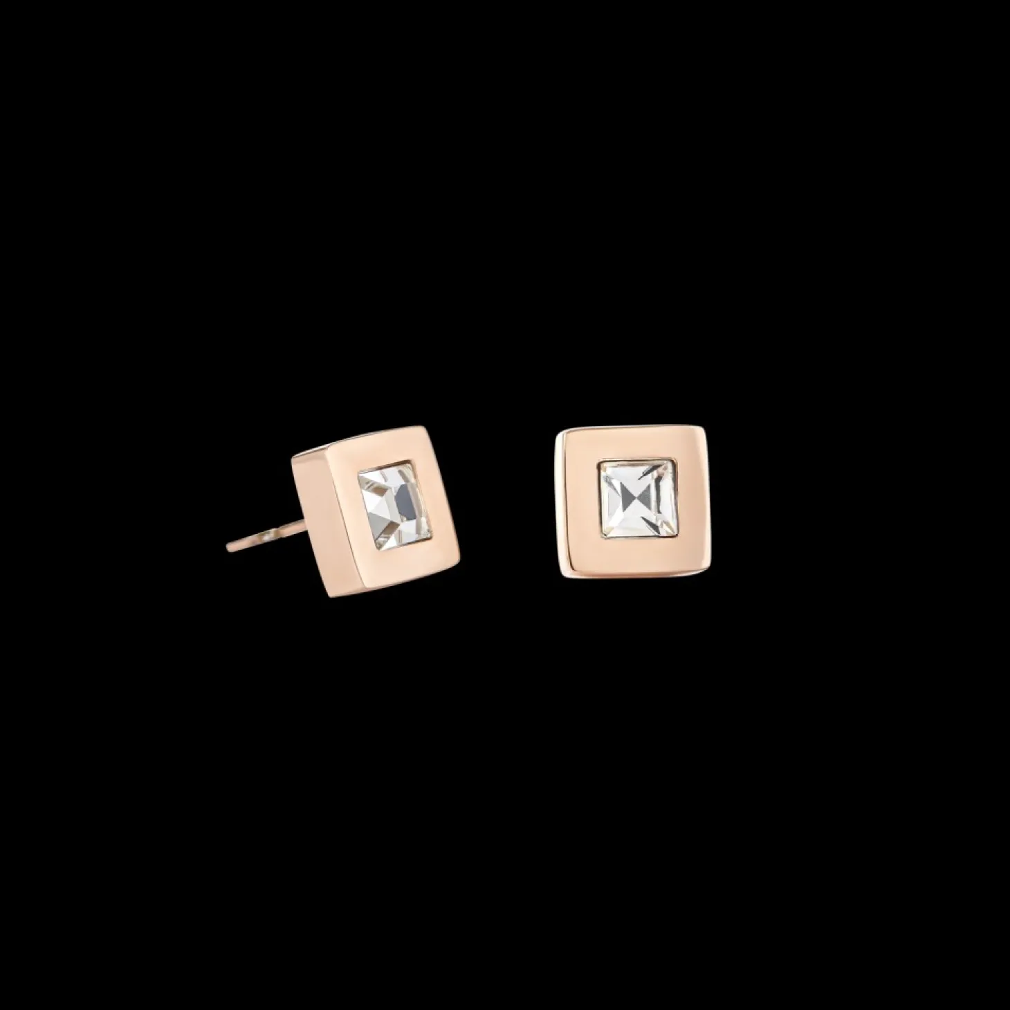 COEUR DE LION Earrings Square Stainlees Steel Rose Gold & Crystal
