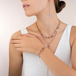COEUR DE LION Earrings Stainless Steel Rose Gold & Crystals Light Blue