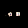 COEUR DE LION Earrings Stainless Steel Square Rose Gold & Crystals Pave Strip Multicolour