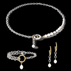 COEUR DE LION Earrings Y & Oval Freshwater Pearls With O-Ring Bicolor