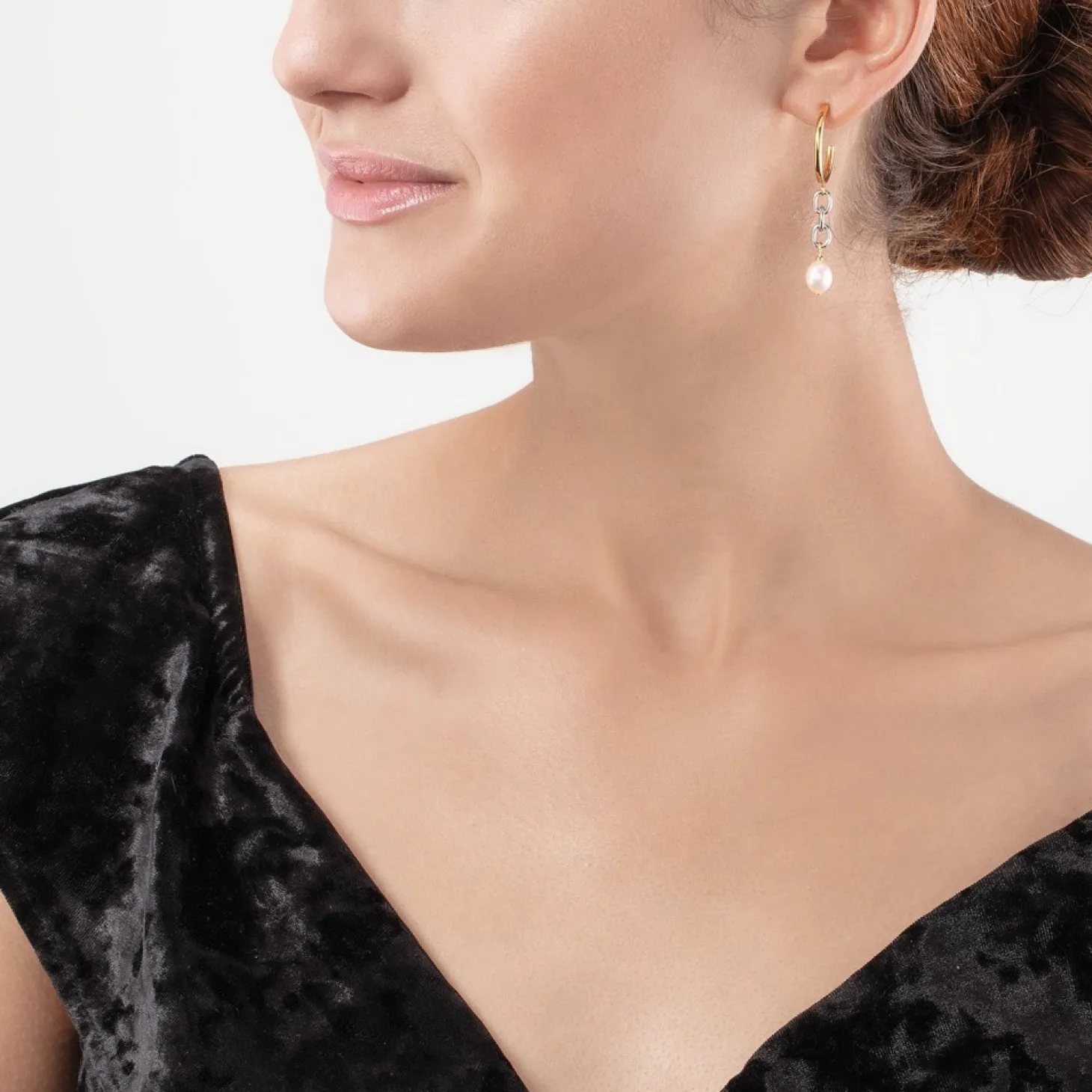 COEUR DE LION Earrings Y & Oval Freshwater Pearls With O-Ring Bicolor