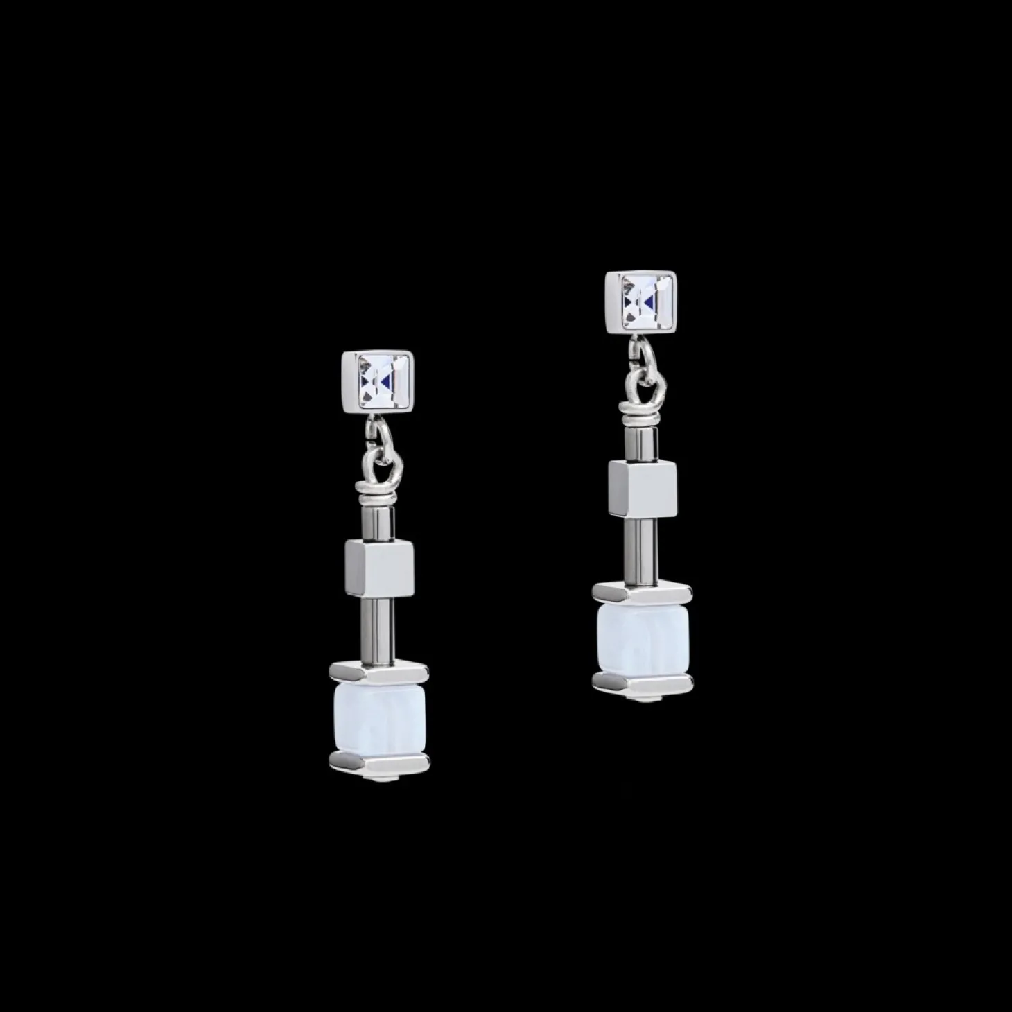 COEUR DE LION Earrings Y Chain Short Chalcedony & Stainless Steel Silver Light Blue