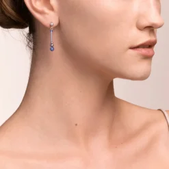 COEUR DE LION Earrings Y2 Sodalite Spheres, Crystals Pave & Stainless Steel Silver Blue