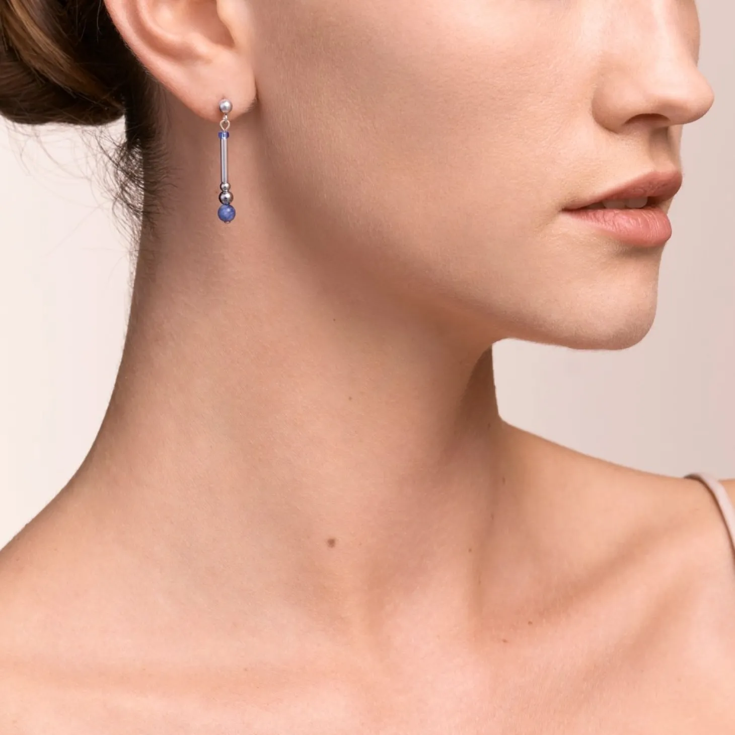COEUR DE LION Earrings Y2 Sodalite Spheres, Crystals Pave & Stainless Steel Silver Blue