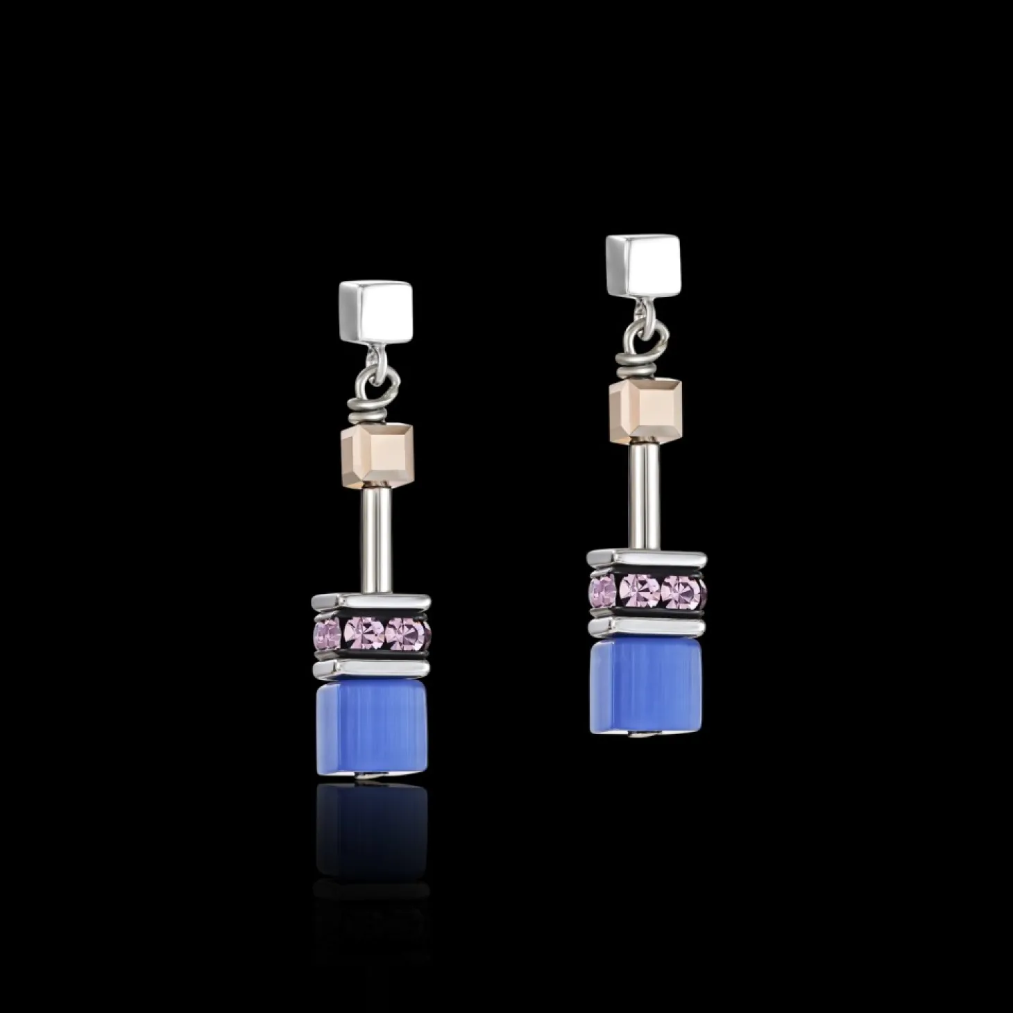 COEUR DE LION Geocube® Earrings Blue-Brown-Lilac
