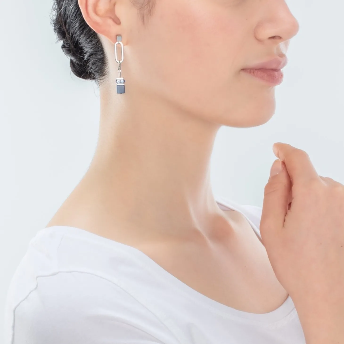 COEUR DE LION Geocube® Fusion Chain Earrings Silver Blue