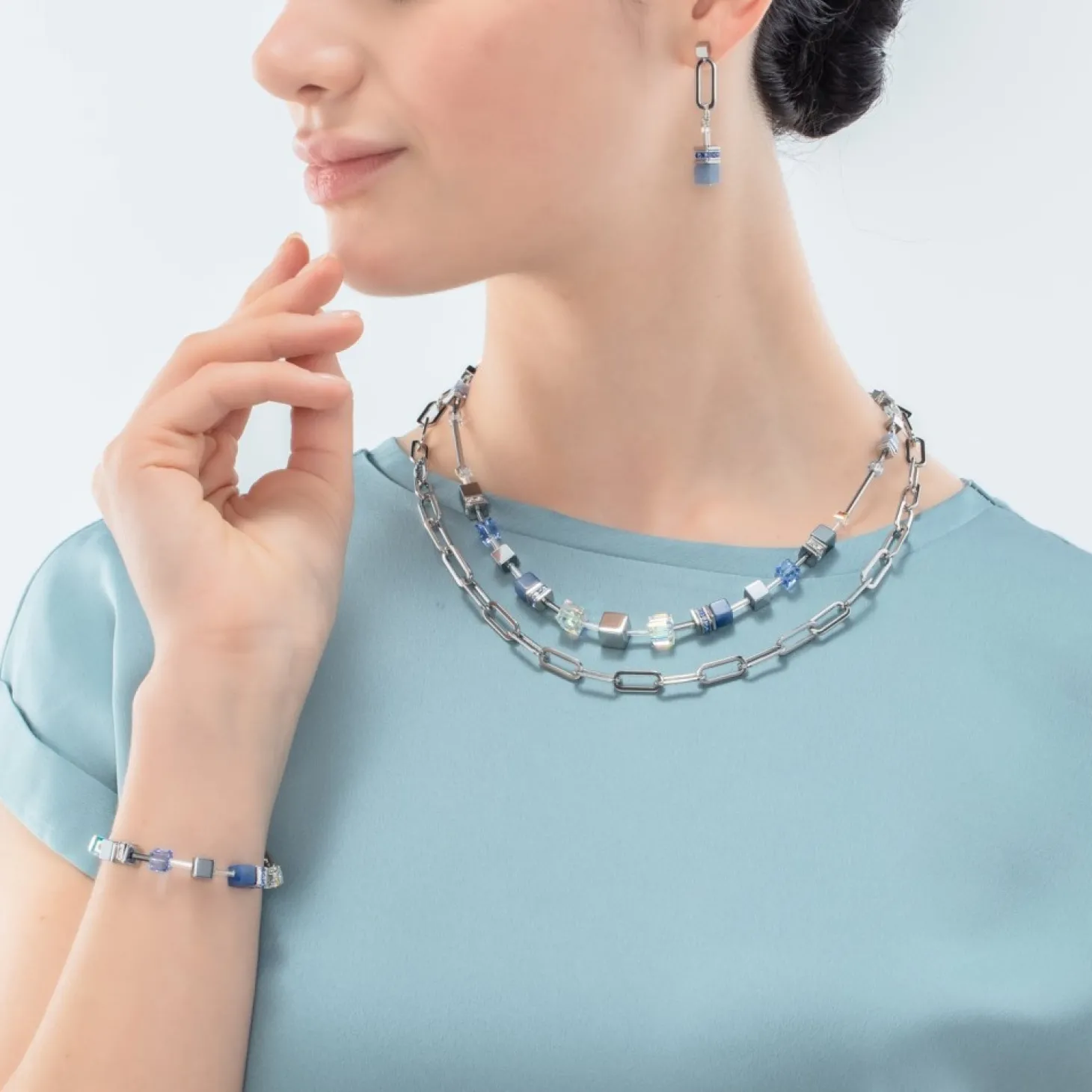 COEUR DE LION Geocube® Fusion Chain Necklace Silver Blue