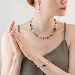 COEUR DE LION Geocube® Iconic Necklace Rose Gold White & Dark Green