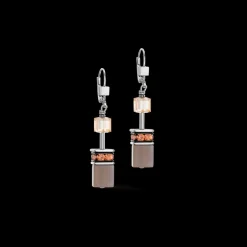 COEUR DE LION Geocube® Iconic Statement Precious Earrings Cognac-Beige