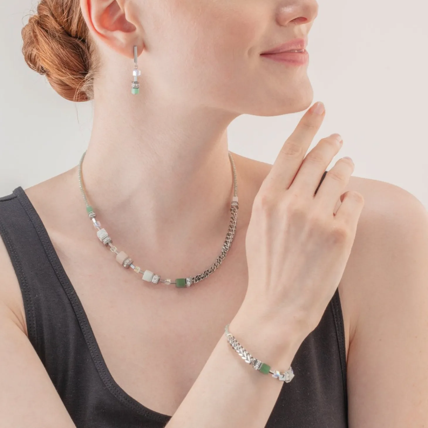 COEUR DE LION Geocube® Precious Fusion Chunky Chain Necklace Light Green