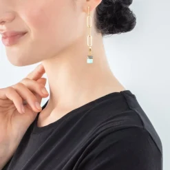 COEUR DE LION Happy Iconic Cube Charm Earrings Gold Pastel